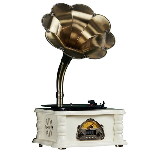 Gramophone Ancien Ornemente - Pieds Sculptes - Creme | Kaddanse