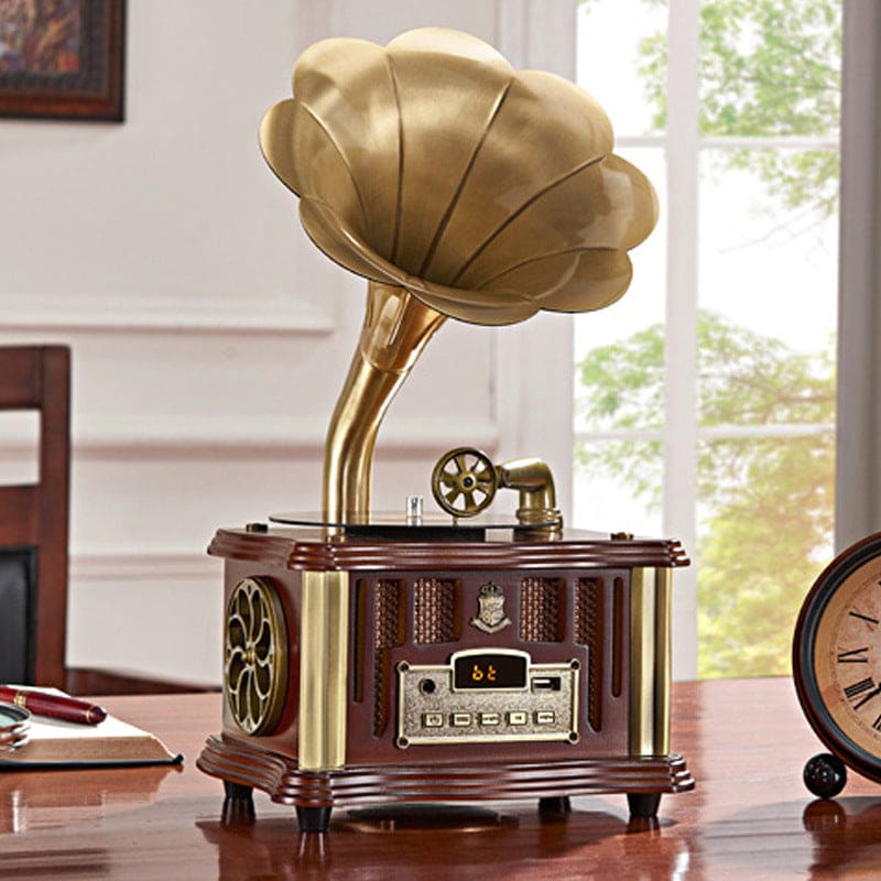 Gramophone Classique à Pavillon Laiton - Bois foncé | Kaddanse