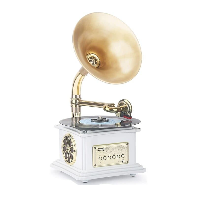 Gramophone Classique à Pavillon Laiton - Blanc | Kaddanse