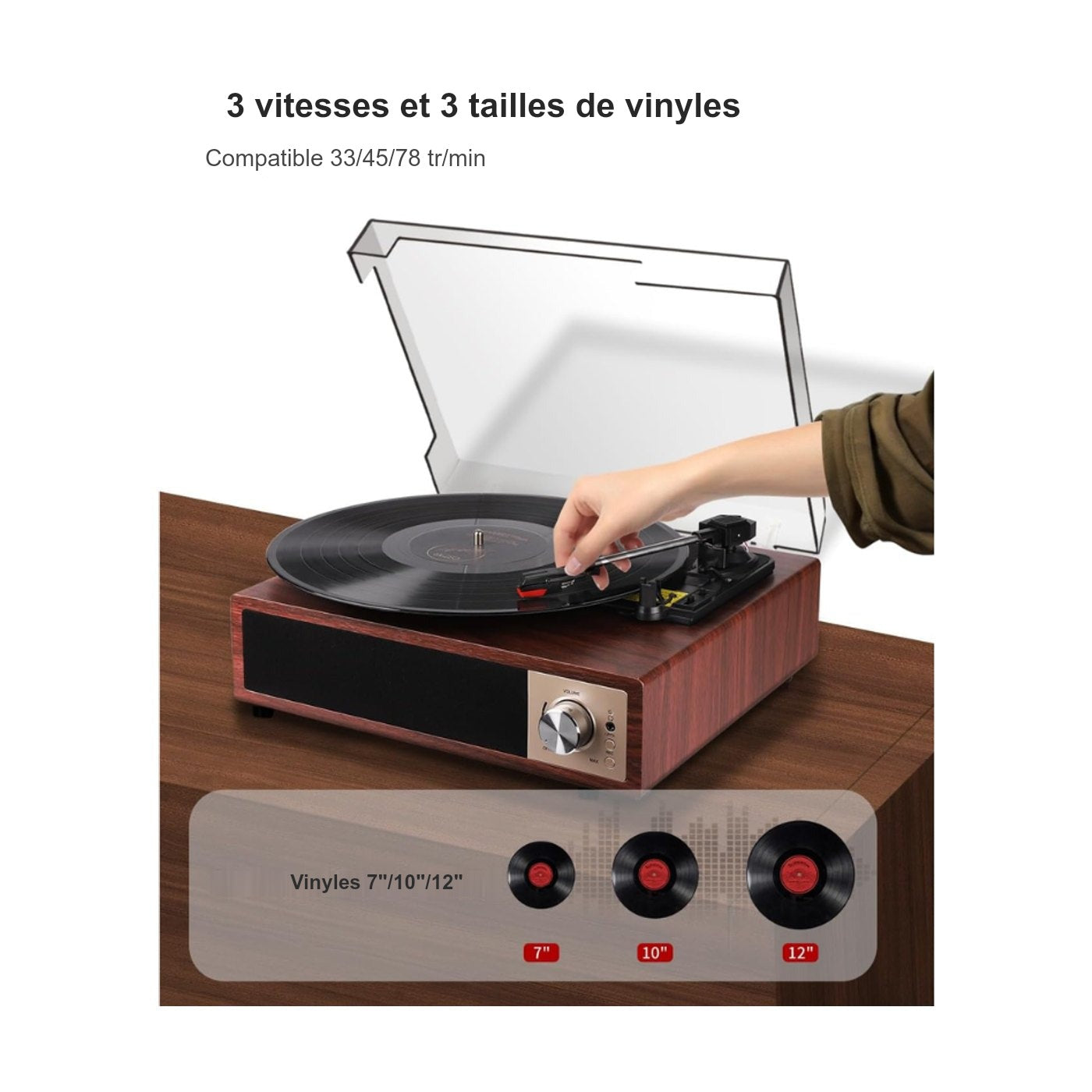 Platine Vinyle Hi-Fi à Capot Socle Bois — vue 4 | Kaddanse