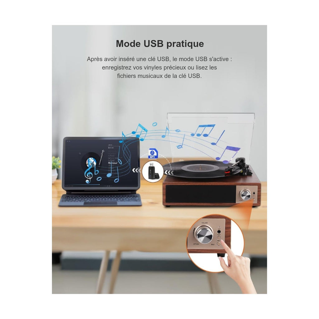 Platine Vinyle Hi-Fi à Capot Socle Bois — vue 5 | Kaddanse