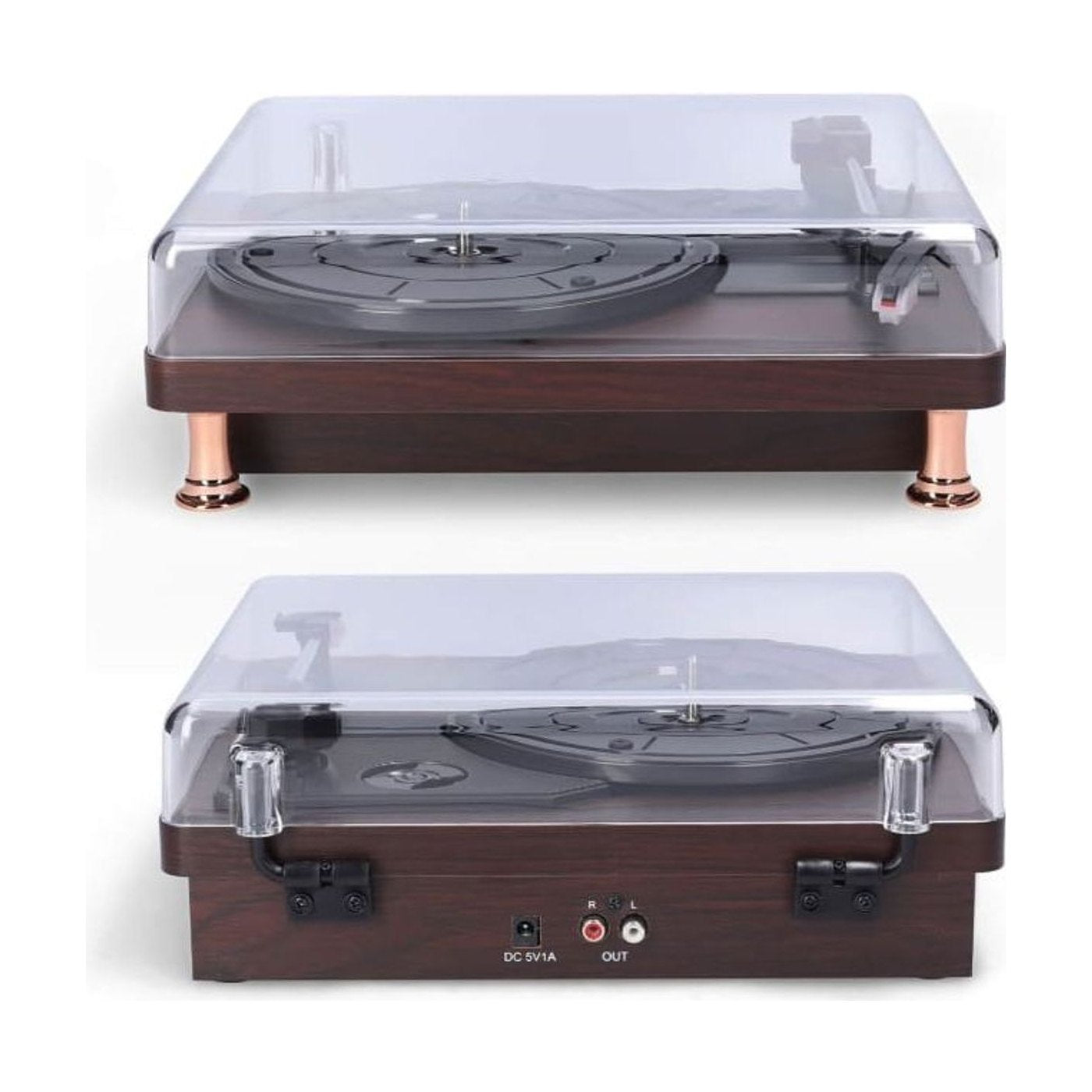 Platine Vinyle Socle Bois Capot Sorties RCA — vue 4 | Kaddanse