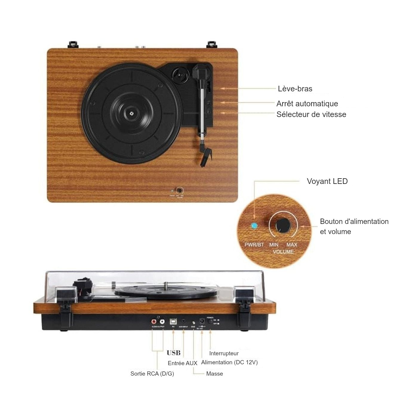 Platine Vinyle Hauts-Parleurs Intégrés — vue 3 | Kaddanse