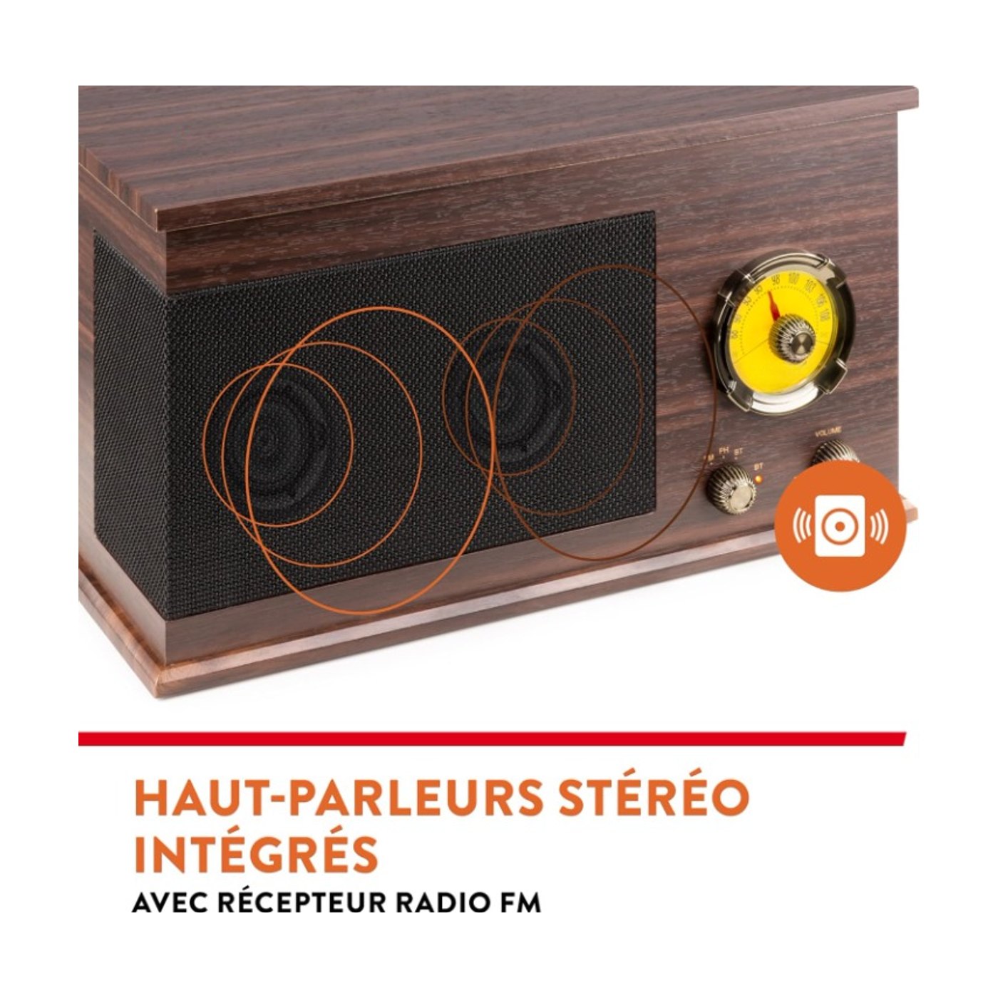 Platine Vinyle Bois Radio FM Bluetooth MP3 — vue 3 | Kaddanse