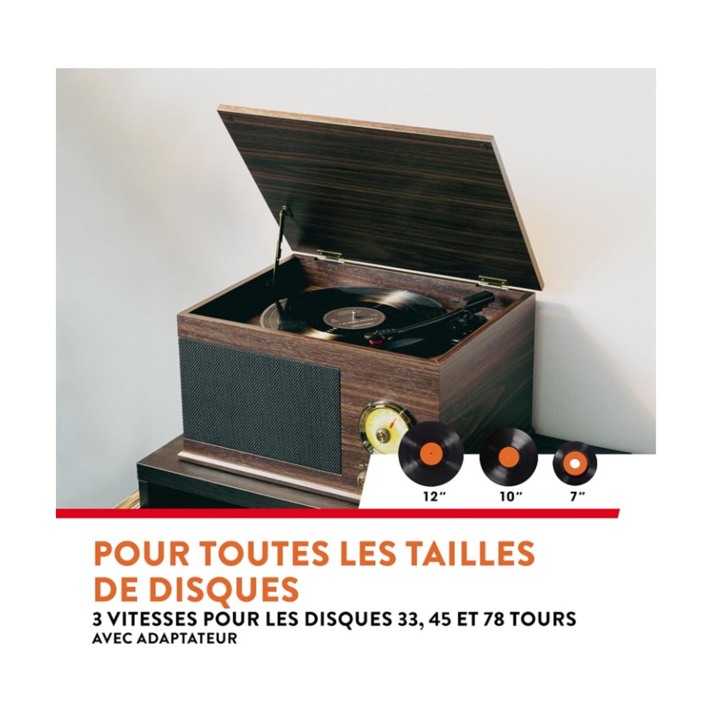 Platine Vinyle Bois Radio FM Bluetooth MP3 — vue 4 | Kaddanse