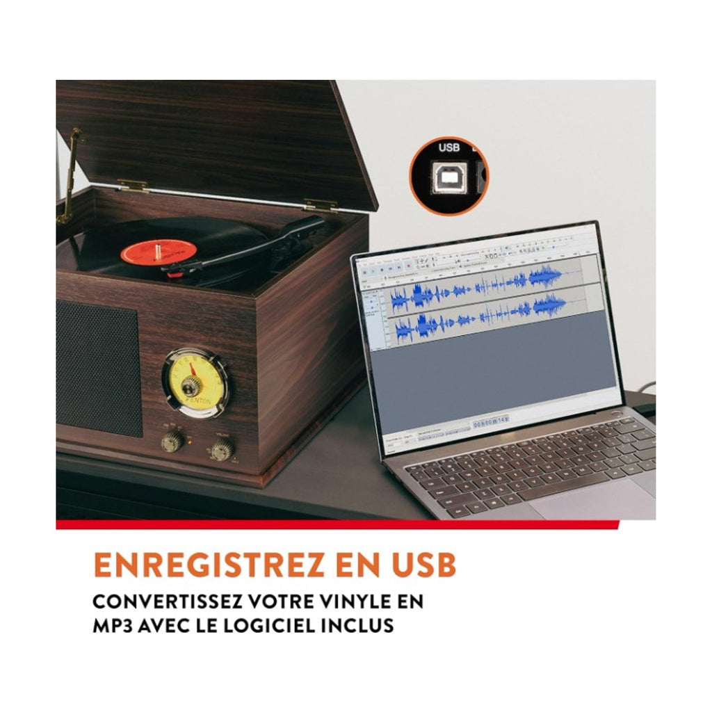 Platine Vinyle Bois Radio FM Bluetooth MP3 — vue 5 | Kaddanse