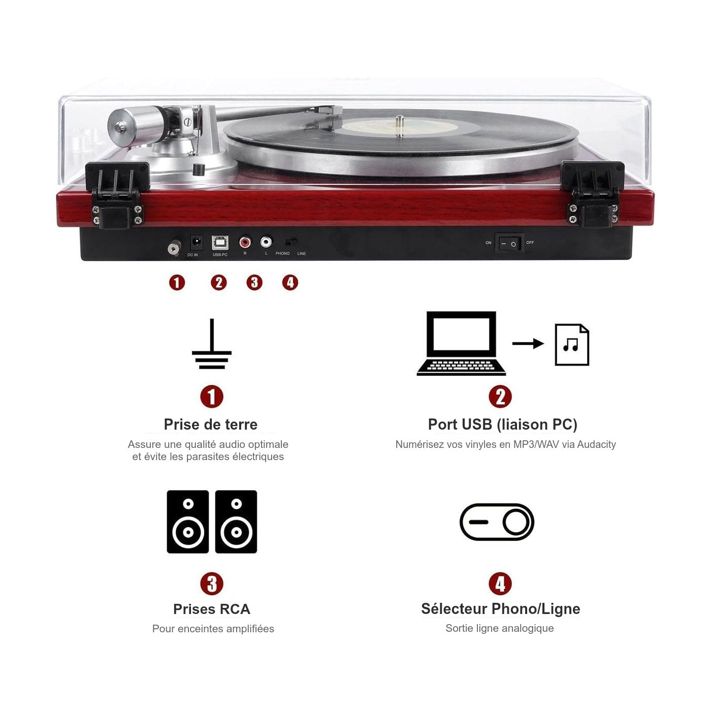 Platine Vinyle Style Vintage — vue 2 | Kaddanse