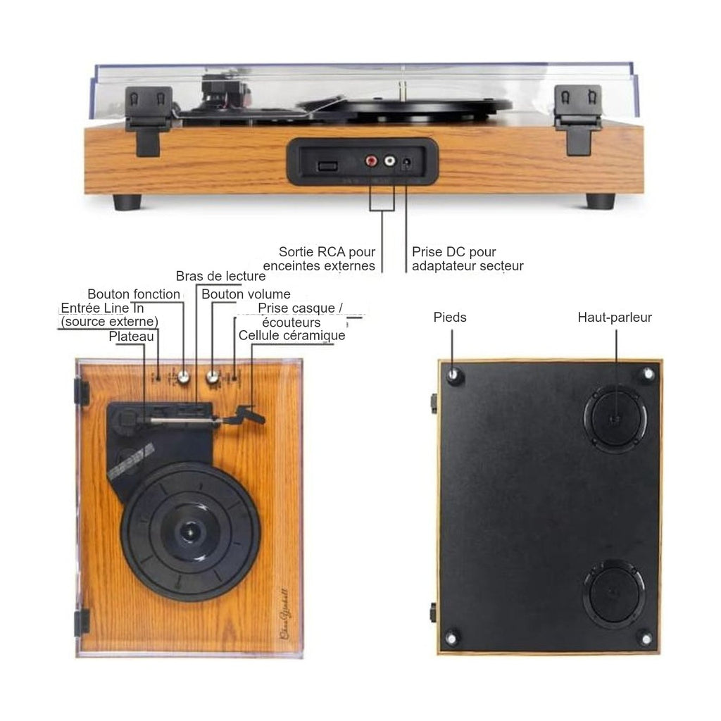 Platine Vinyle Vintage Bluetooth — vue 3 | Kaddanse