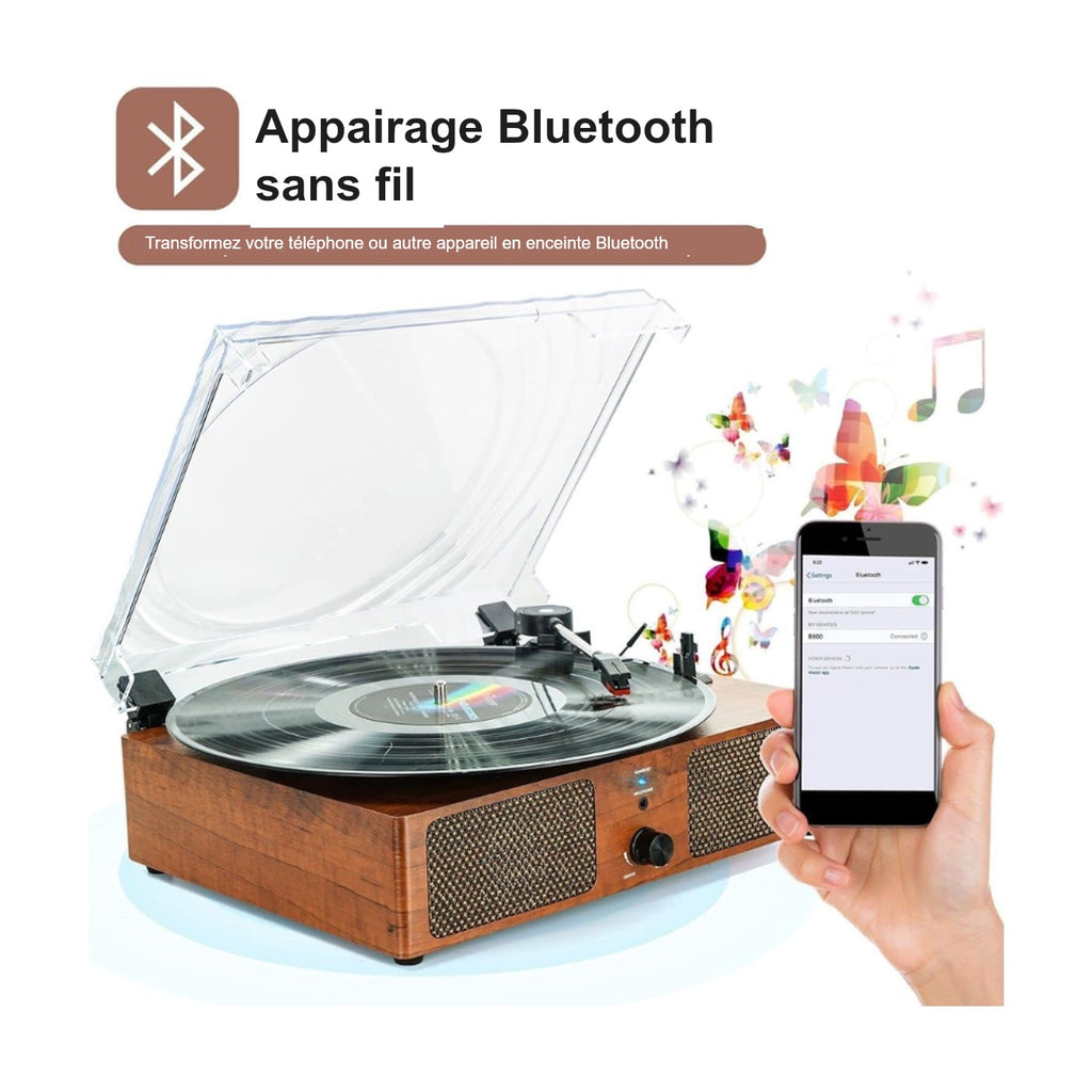 Platine Vinyle Vintage à Enceintes Bois Clair — vue 4 | Kaddanse