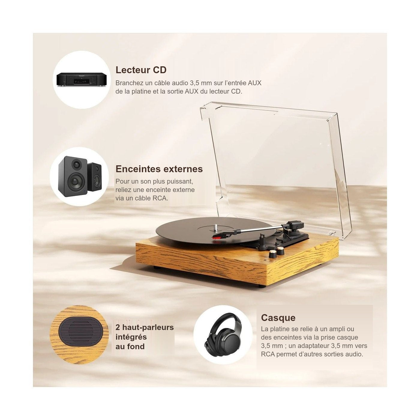 Platine Vinyle Vintage Enceinte Intégrée — vue 3 | Kaddanse