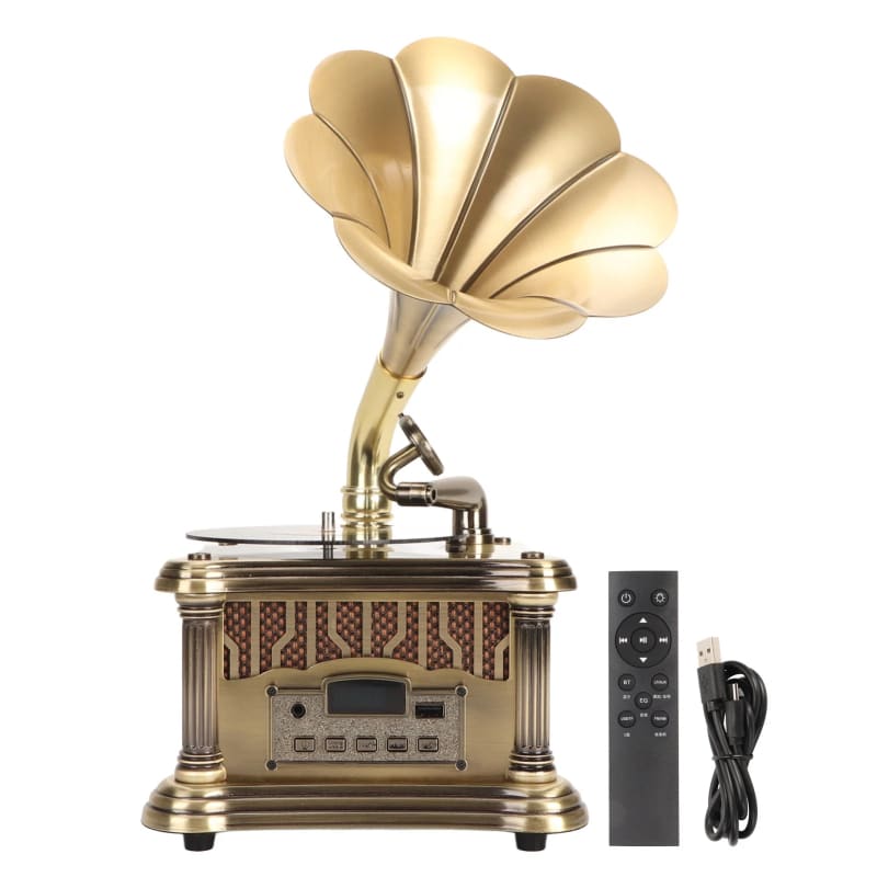 Gramophone Orné à Trompette - Bluetooth & Télécommande - Doré | Kaddanse