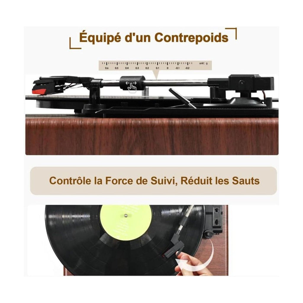 Platine Vinyle Vintage Hi-Fi Socle Bois — vue 3 | Kaddanse