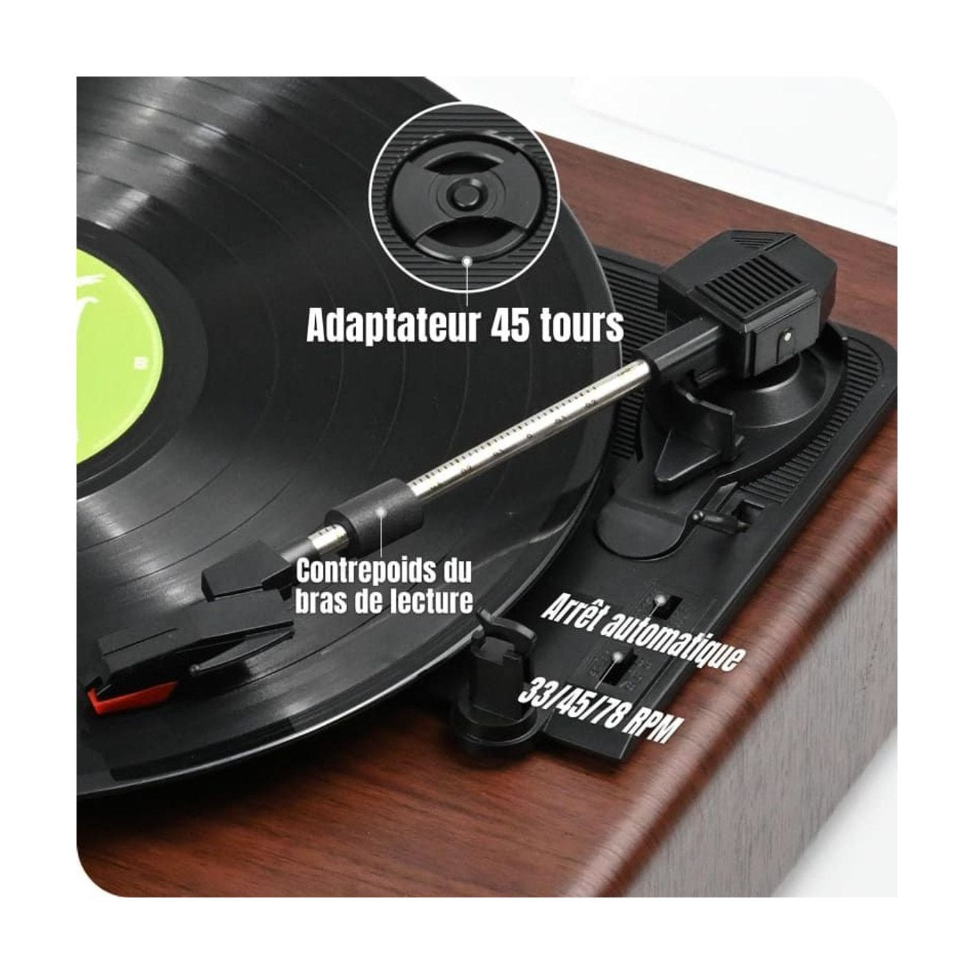 Platine Vinyle Vintage Hi-Fi Socle Bois — vue 4 | Kaddanse