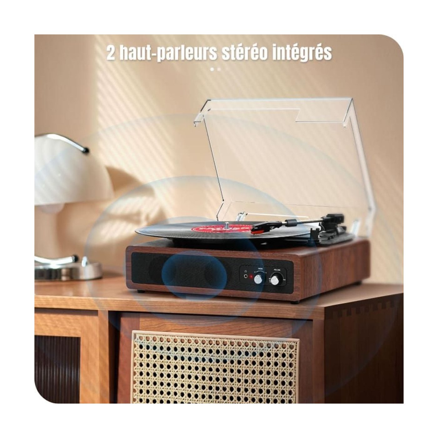 Platine Vinyle Vintage Hi-Fi Socle Bois — vue 5 | Kaddanse