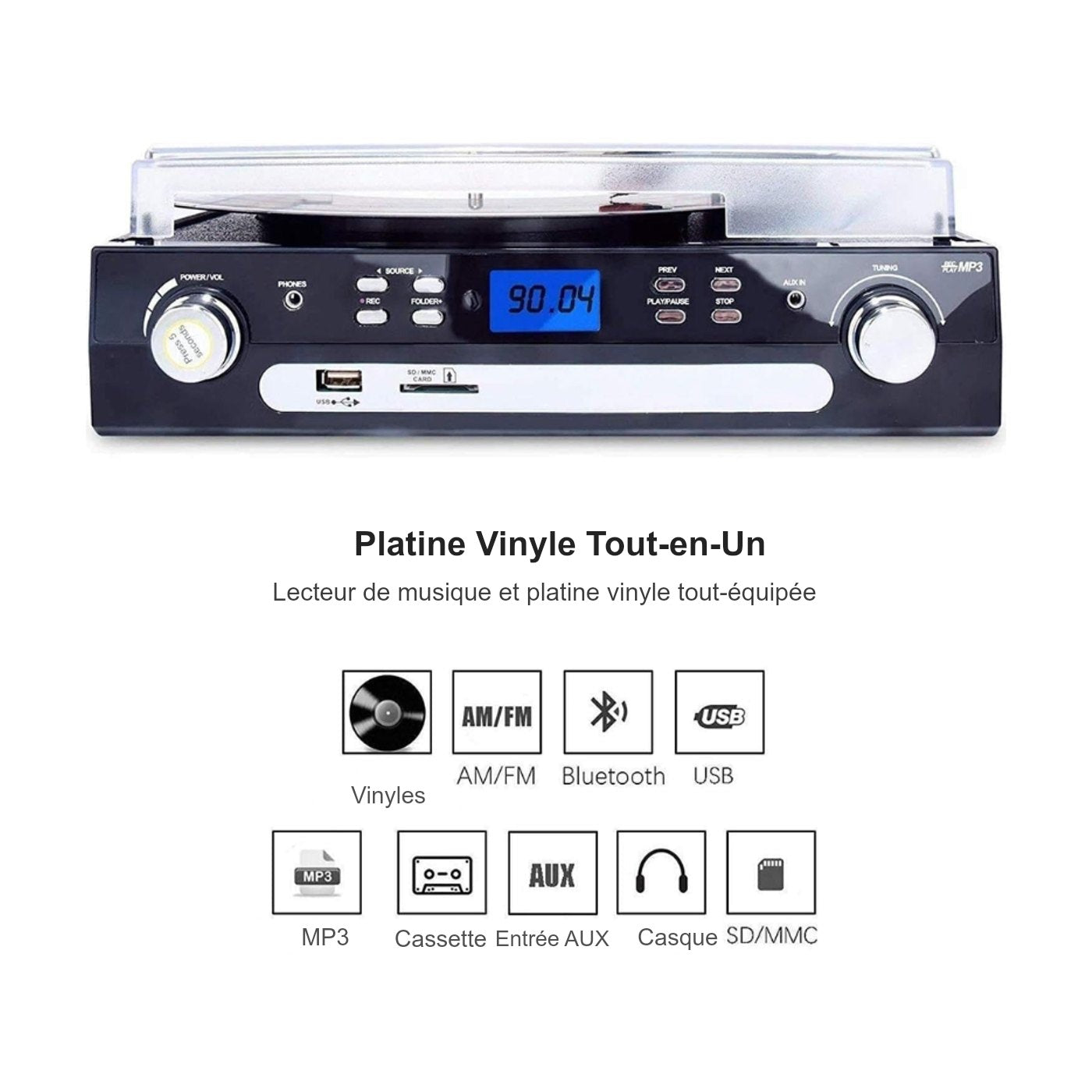 Platine Vinyle Radio Vintage Multiformat — vue 2 | Kaddanse