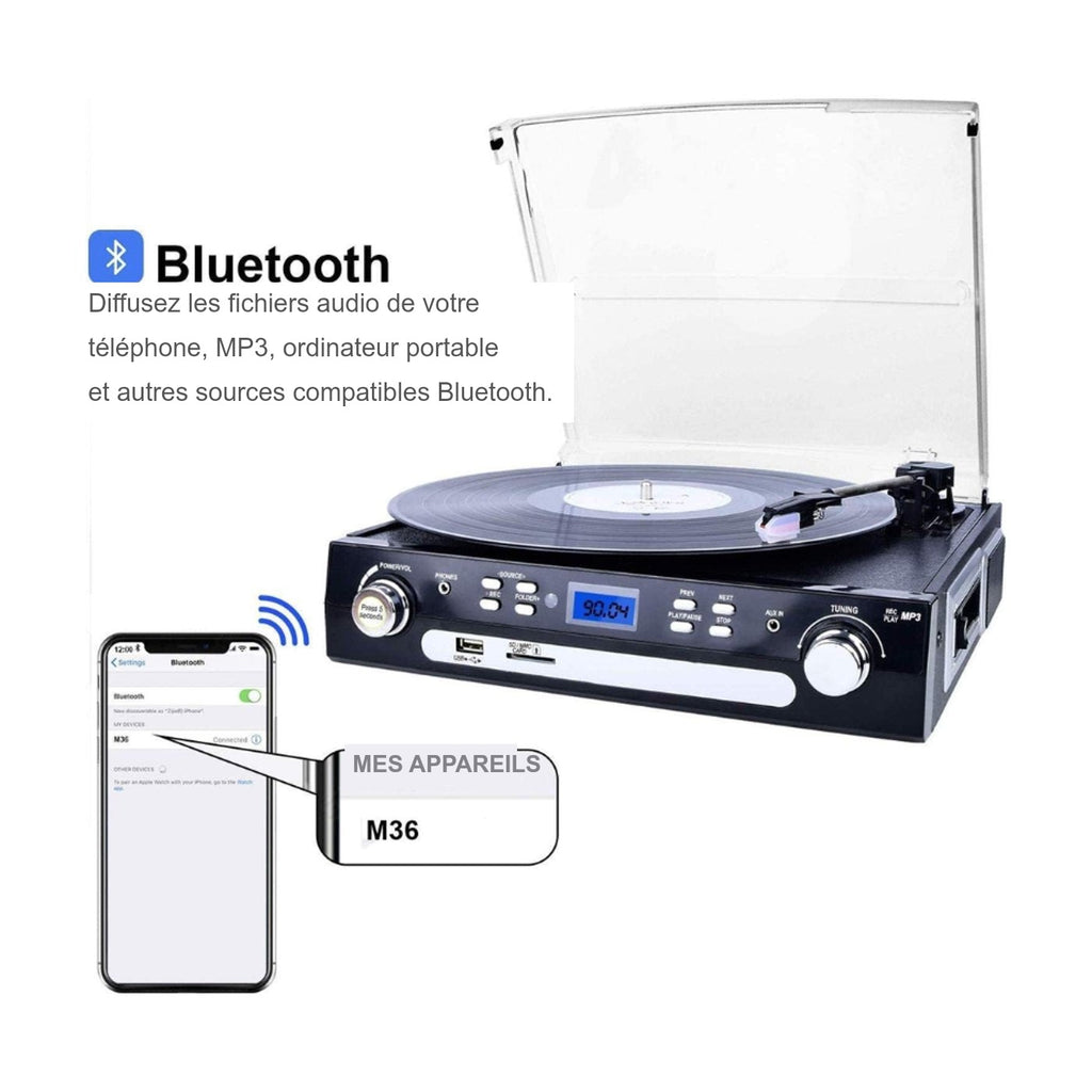 Platine Vinyle Radio Vintage Multiformat — vue 3 | Kaddanse