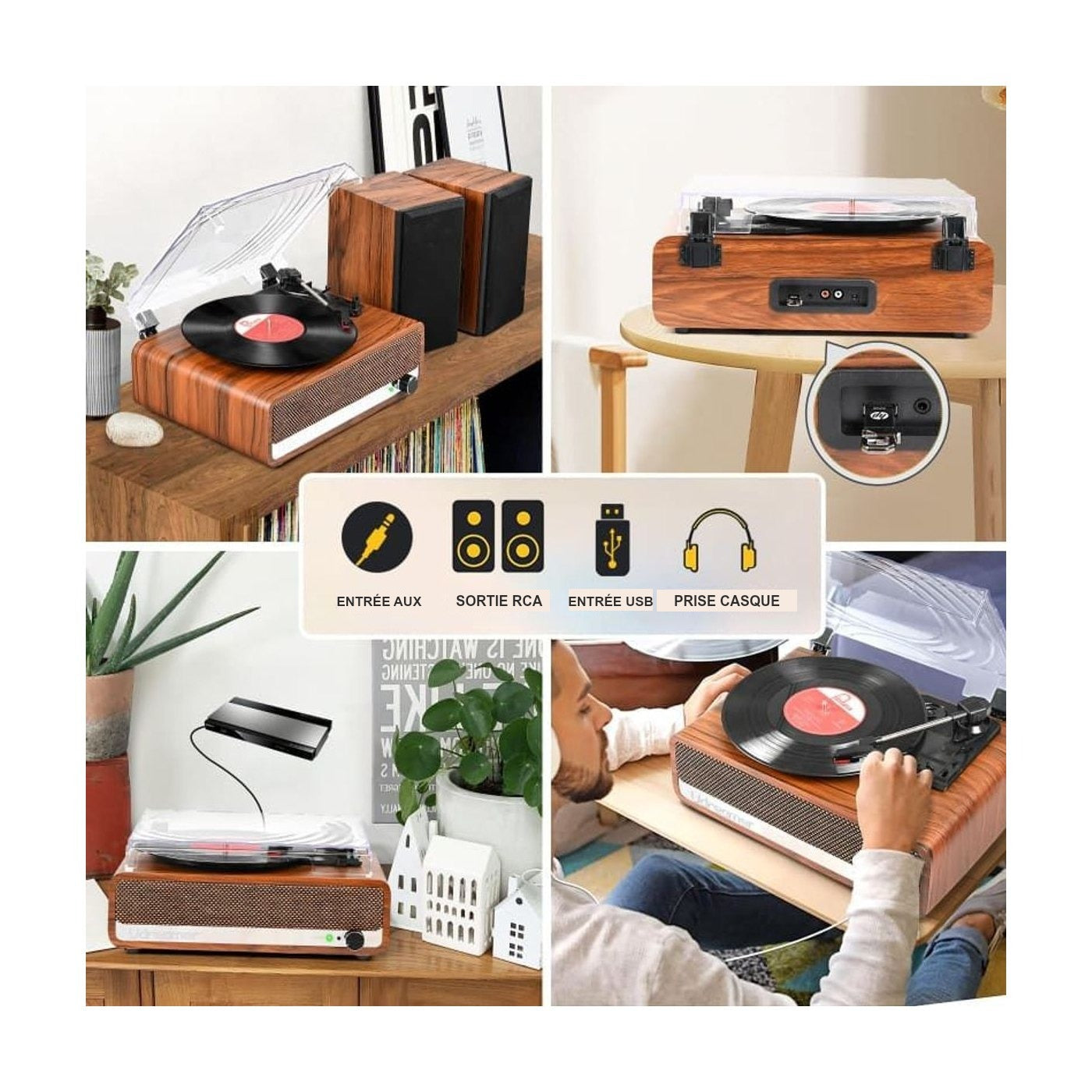 Platine Vinyle Vintage à Enceintes en Bois — vue 5 | Kaddanse