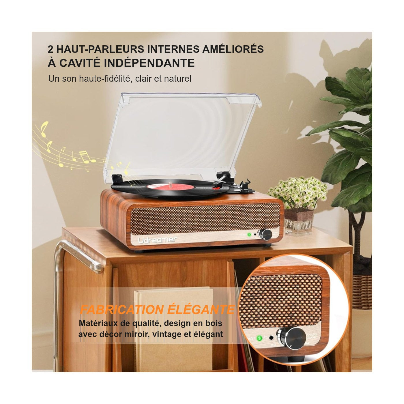 Platine Vinyle Vintage à Enceintes en Bois — vue 6 | Kaddanse