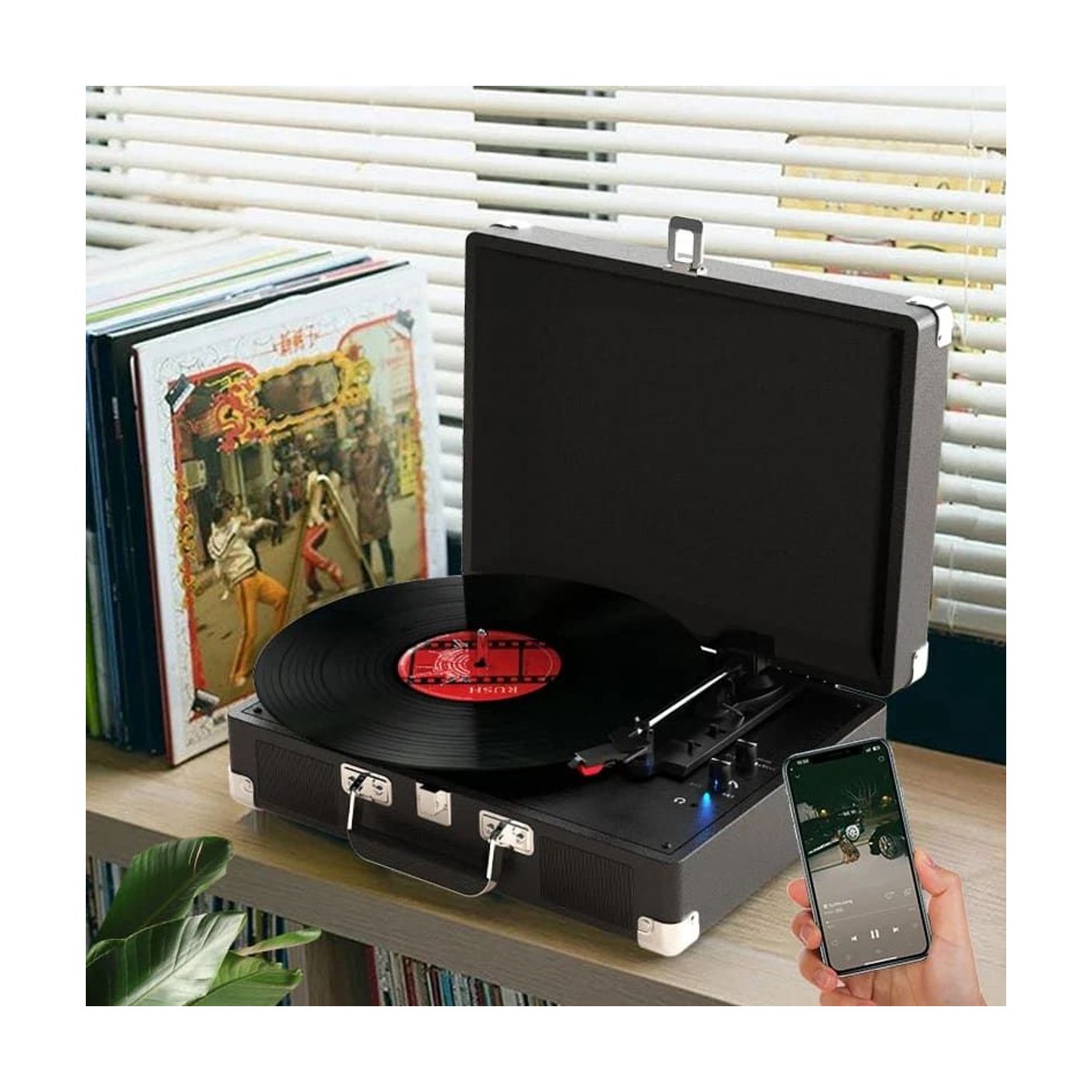 Platine Vinyle Valise Noire Portable — vue 2 | Kaddanse