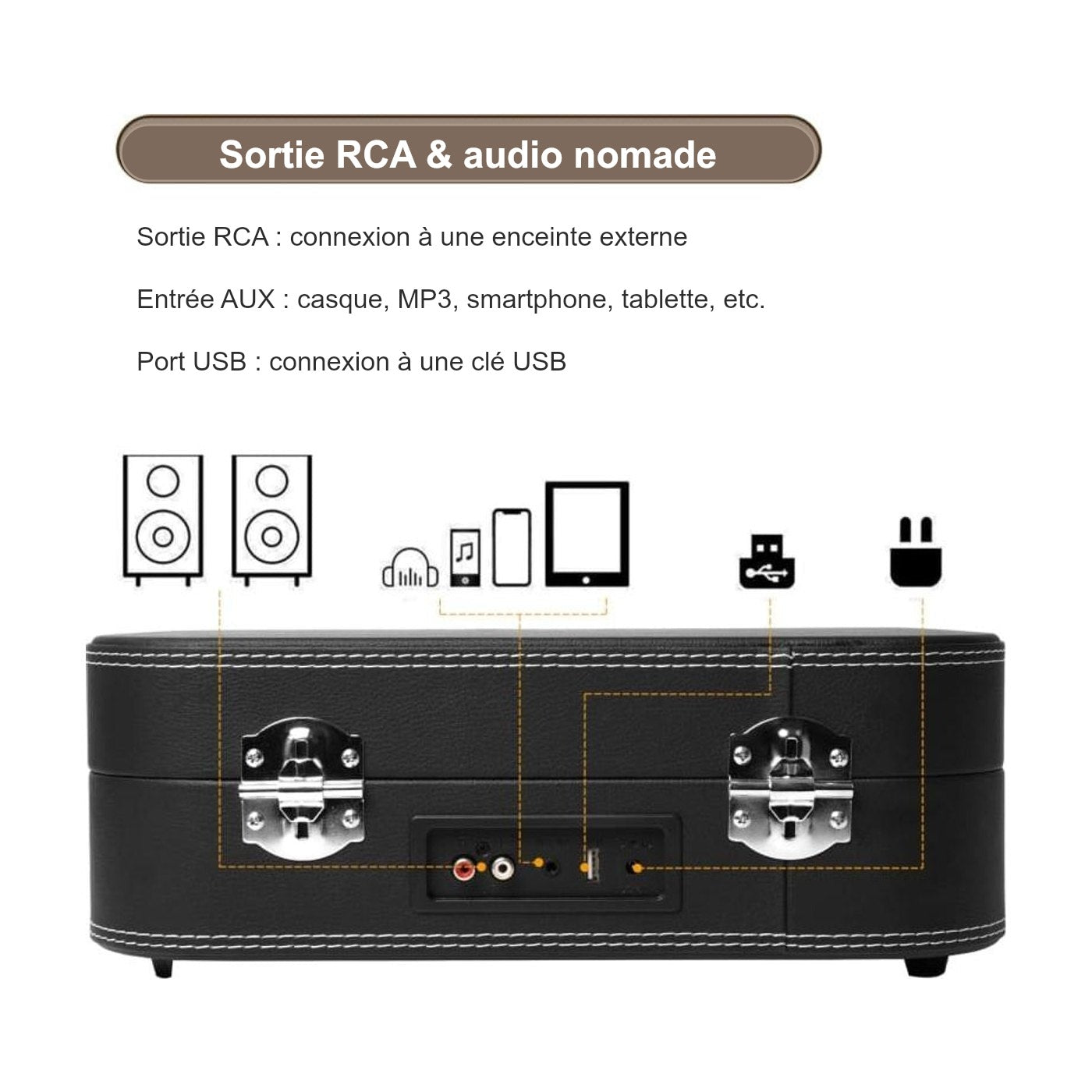 Platine Vinyle Valise Vintage Bluetooth — vue 11 | Kaddanse