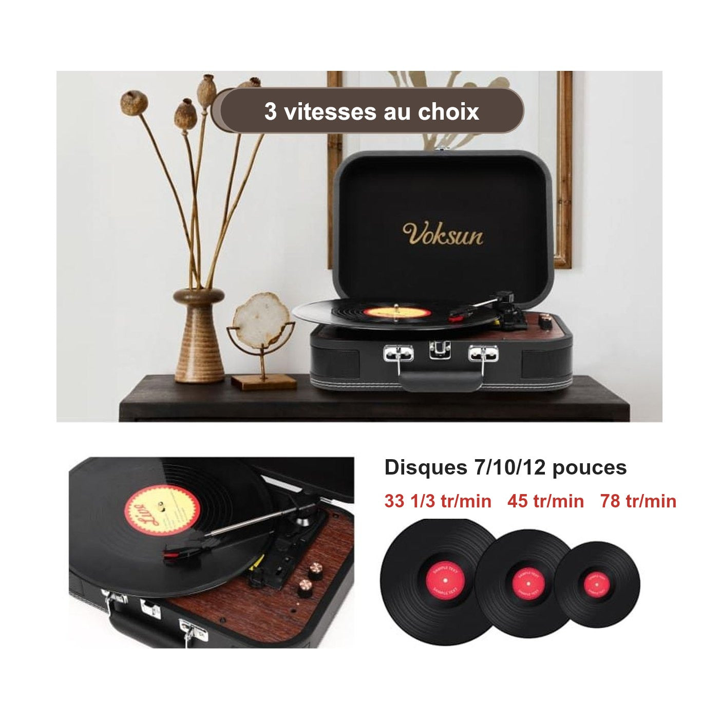 Platine Vinyle Valise Vintage Bluetooth — vue 7 | Kaddanse