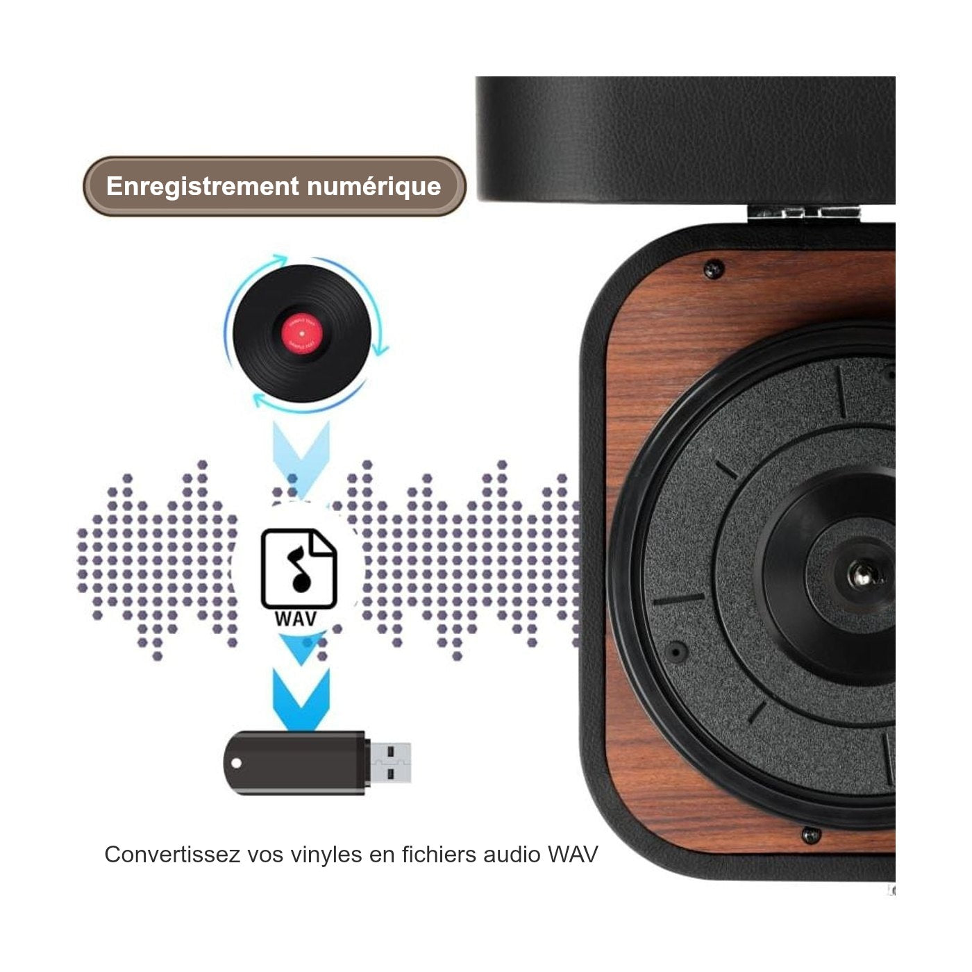 Platine Vinyle Valise Vintage Bluetooth — vue 9 | Kaddanse