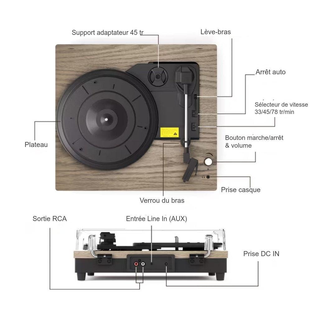 Platine Vinyle Vintage Effet Bois — vue 3 | Kaddanse