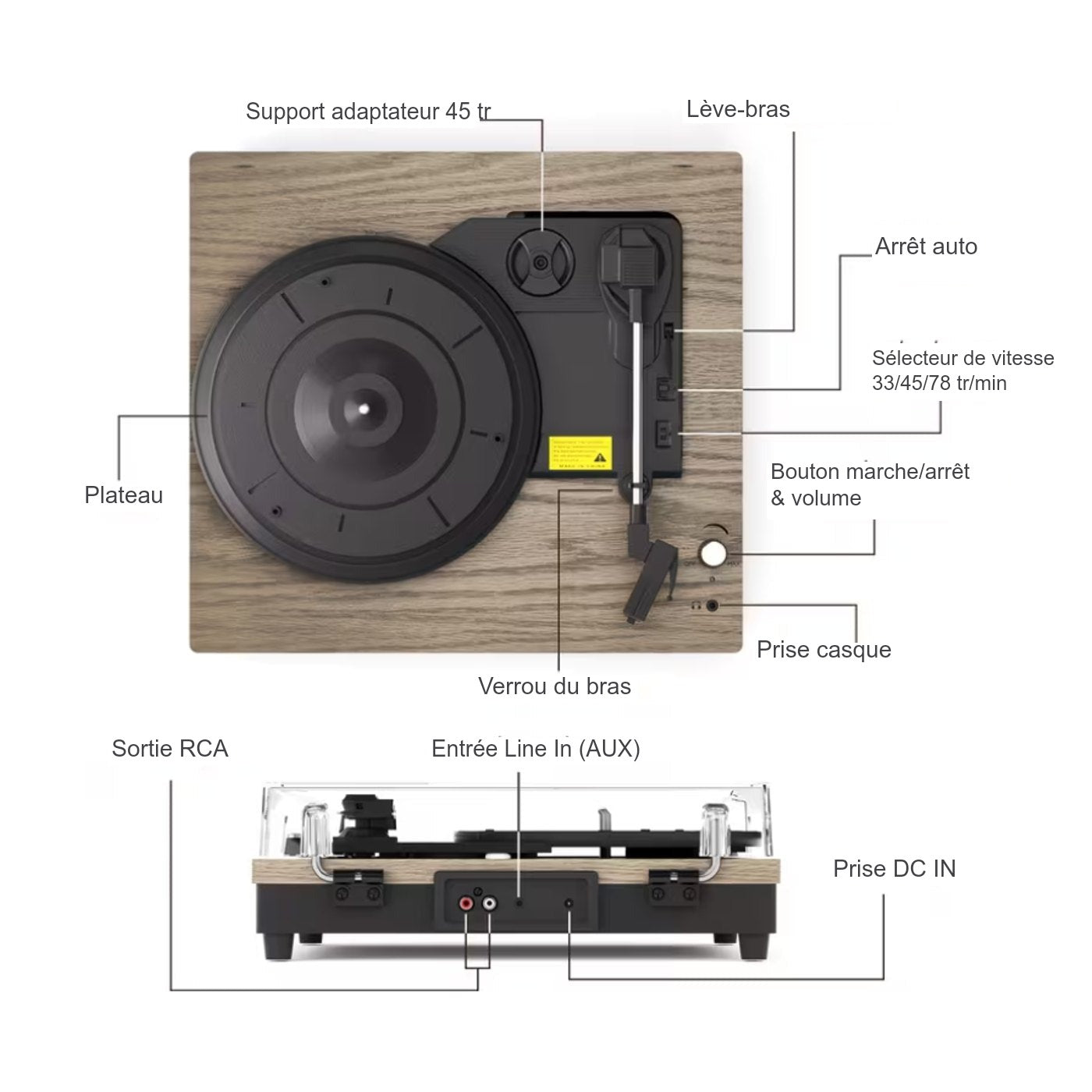 Platine Vinyle Vintage Effet Bois — vue 3 | Kaddanse