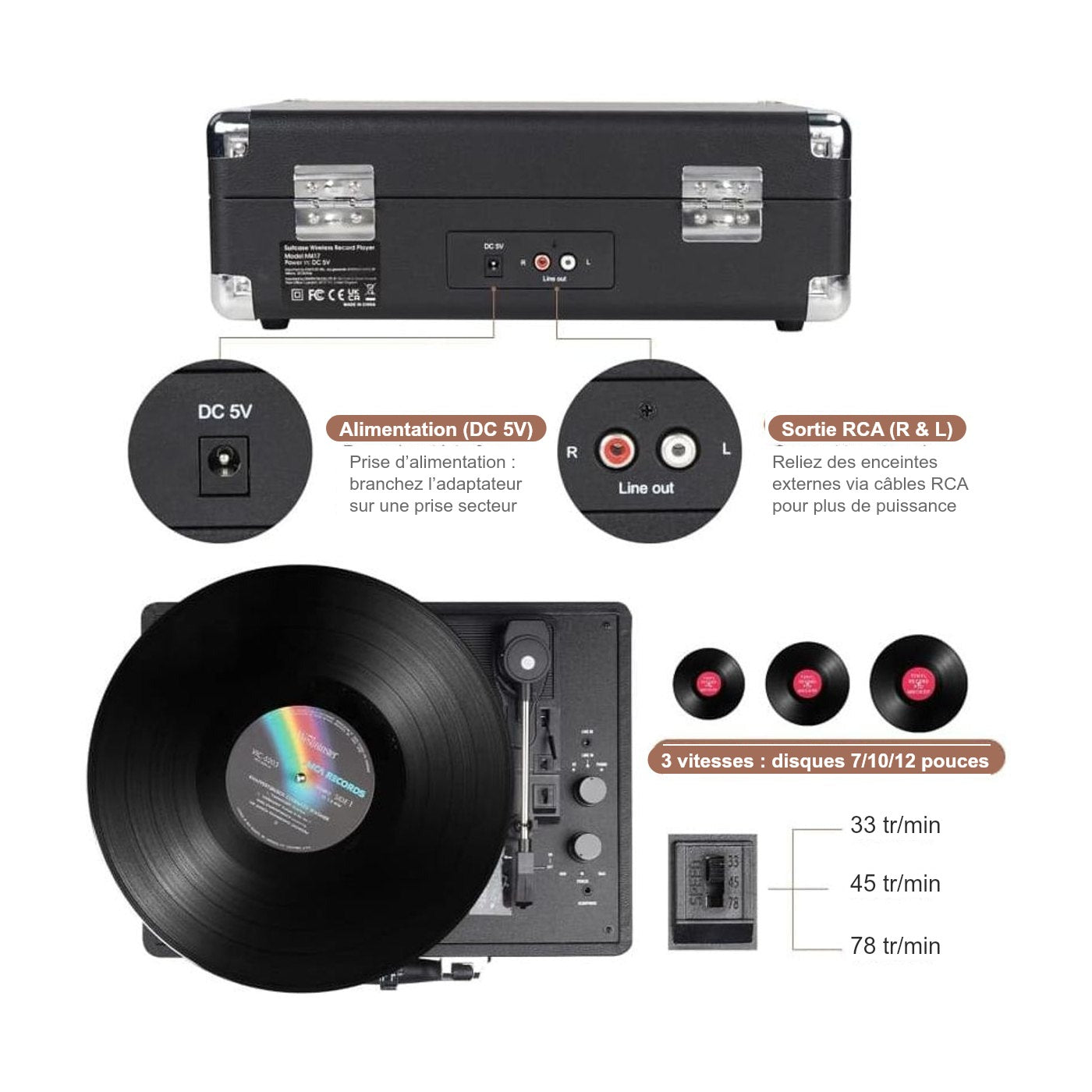 Platine Vinyle Valise Vintage Nomade — vue 3 | Kaddanse