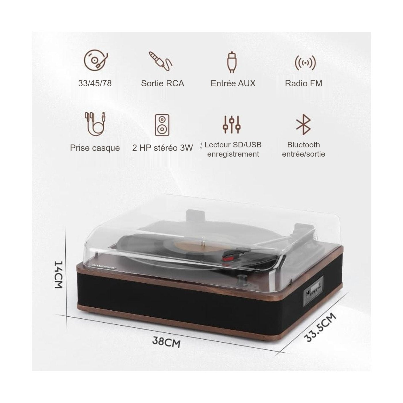 Platine Vinyle Vintage Bluetooth USB — vue 4 | Kaddanse