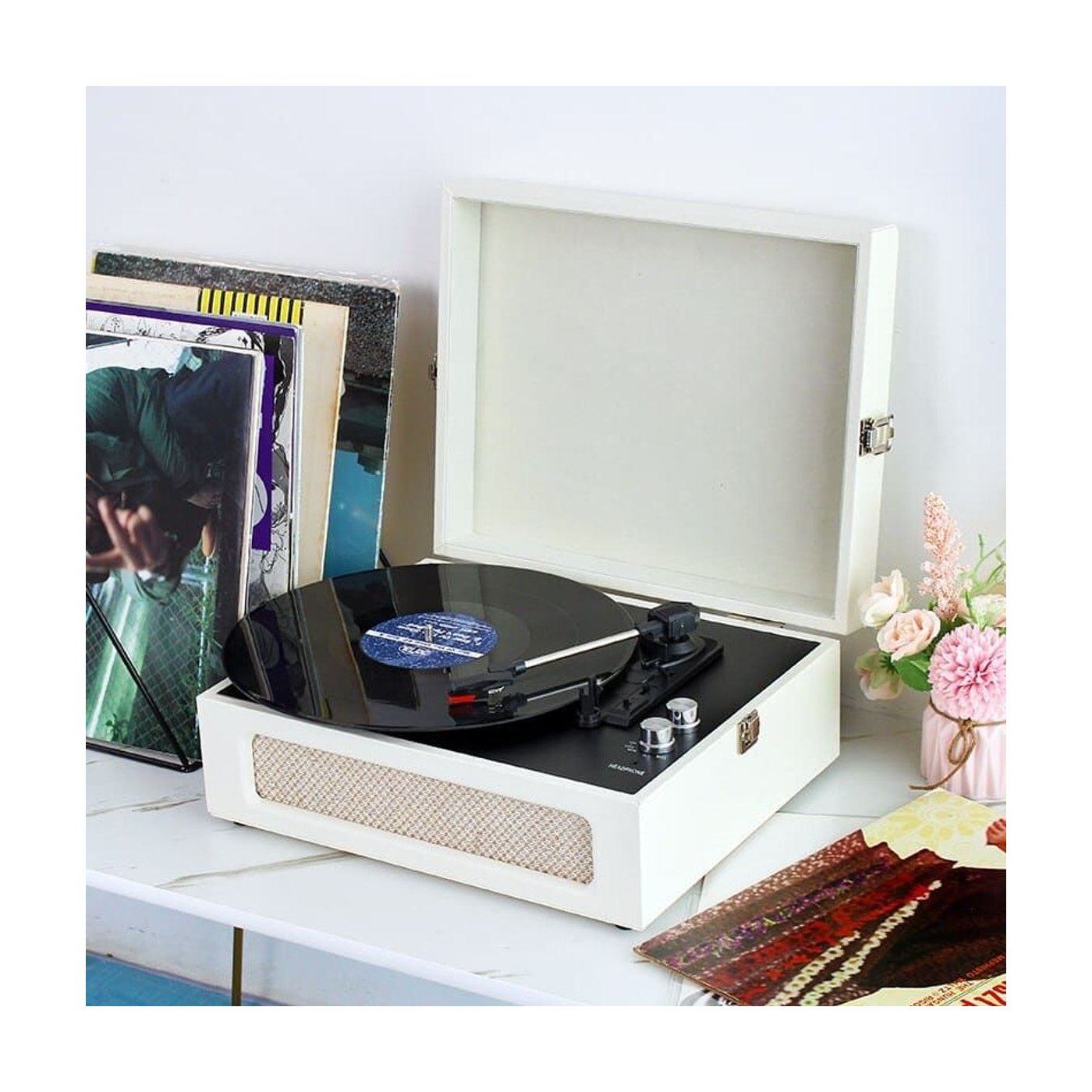 Platine Vinyle Valise Crème Bluetooth USB RCA | Kaddanse