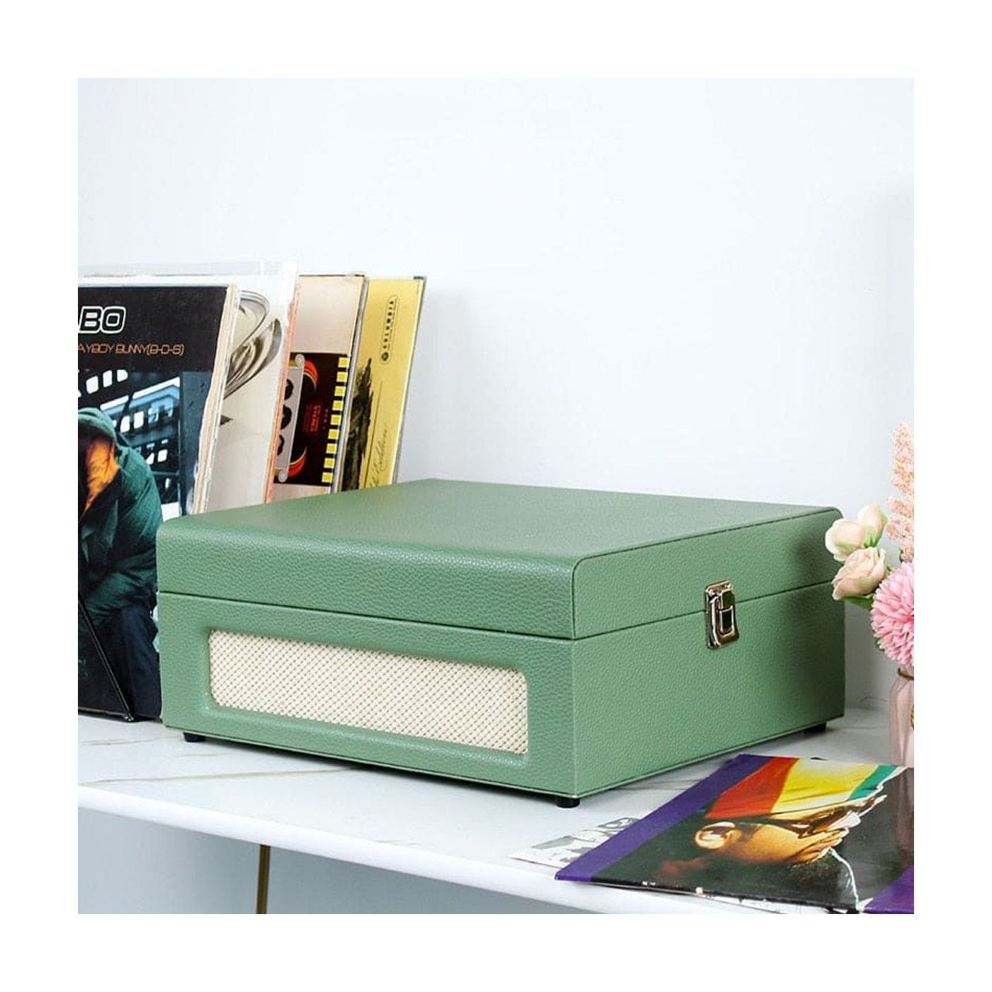 Platine Vinyle Valise Crème Bluetooth USB RCA Vert | Kaddanse
